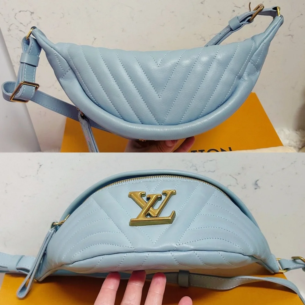 Authentic Louis Vuitton Pale Blue Wave Smooth Calfskin Bum Bag